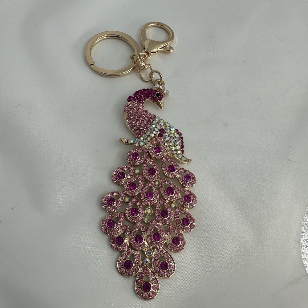 Peacock Keychain Bag Charm Purse Handbag Charm Bling Rhinestones New